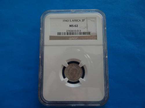 A LOVELY NGC 1943 MS 62 THREEPENCE GRADED UNION COIN
